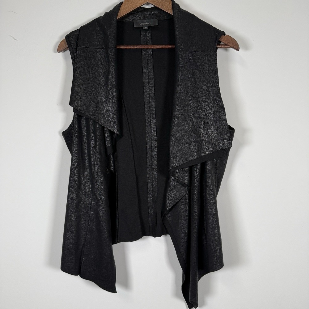 Karen Kane Women's‎ Vest Black Shiny Size Medium Stretchy Open